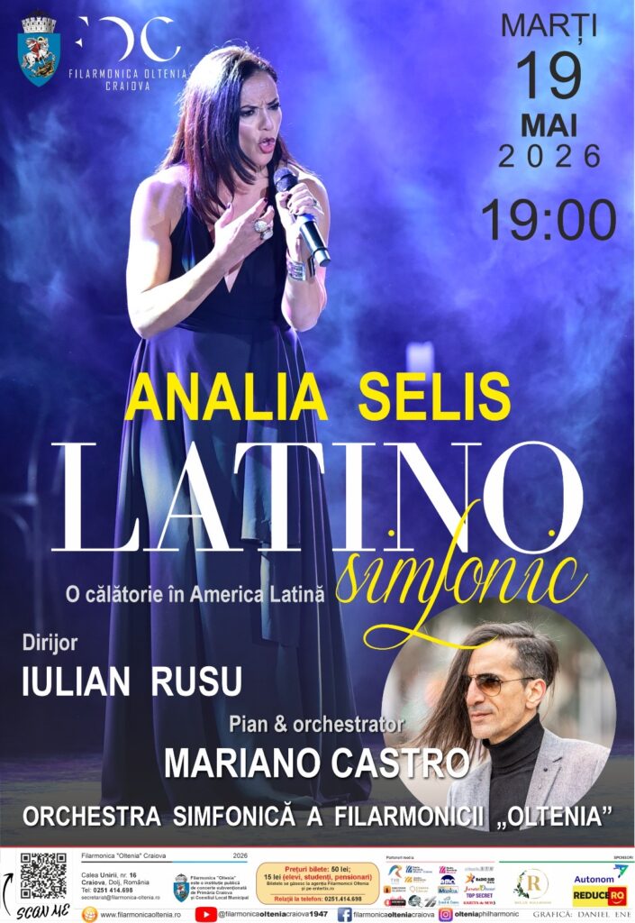 „Latino Simfonic” cu Analia Selis, la Filarmonica „Oltenia” Craiova