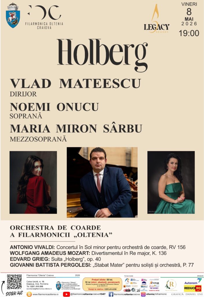 Seară de muzică rafinată la Craiova: Grieg și Pergolesi pe scena Filarmonicii „Oltenia”