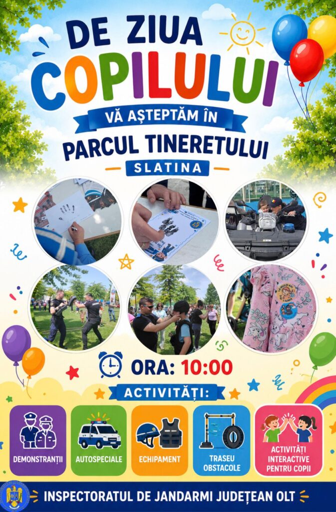 Jandarmii olteni îi invită pe copii la o zi plină de surprize în Parcul Tineretului din Slatina