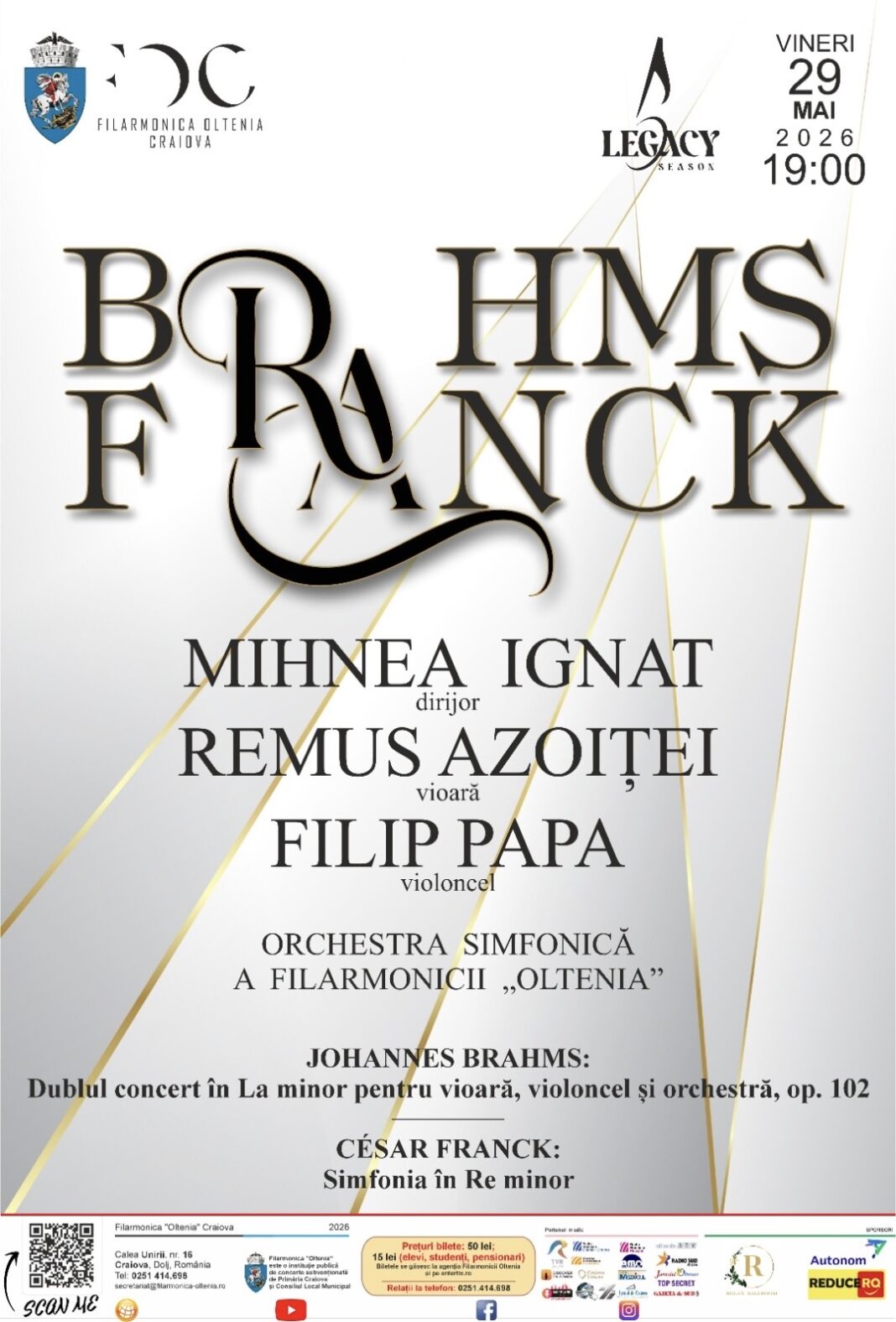 Concert-eveniment la Filarmonica „Oltenia”. Brahms și Franck, într-o seară simfonică specială