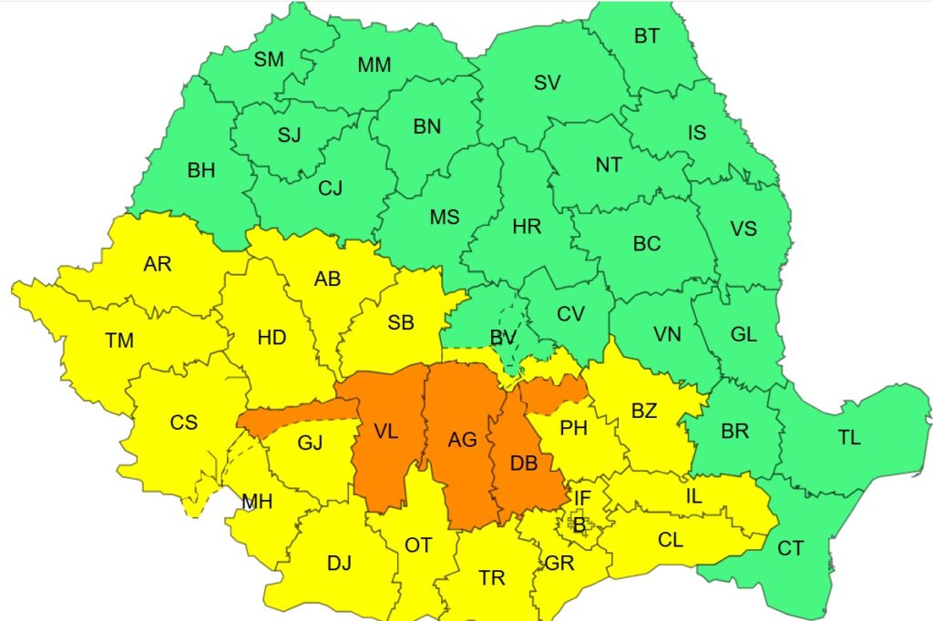 Alertă meteo: ploi torențiale, vijelii și grindină în mai multe regiuni din țară