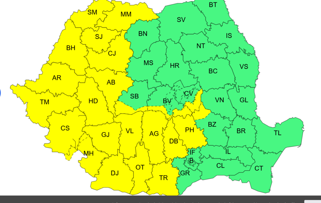 Cod galben de instabilitate atmosferică pentru Oltenia și mare parte din țară