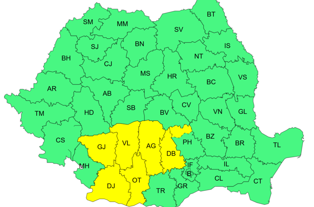 Cod galben de ploi în cea mai mare parte a Olteniei