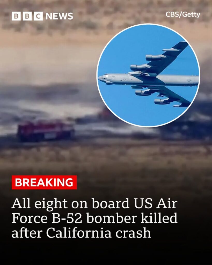 (VIDEO) Tragedie în California: opt persoane au murit după prăbușirea unui bombardier B-52 al Forțelor Aeriene SUA