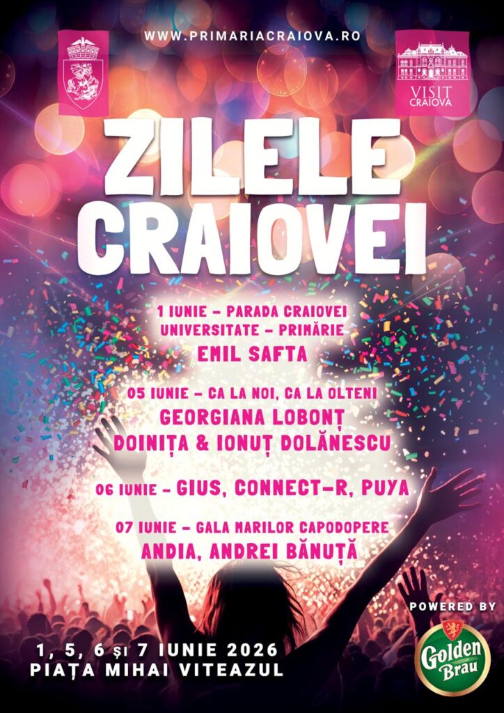Zilele Craiovei 2026: Puya, Connect-R, Andia, Georgiana Lobonț și sute de activități pentru toate vârstele