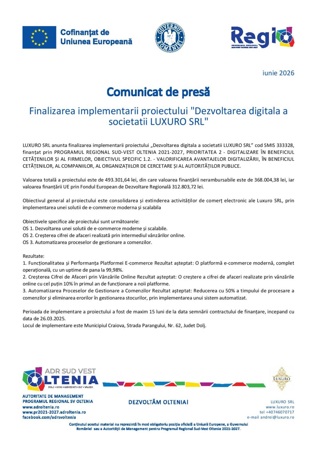 Finalizarea implementarii proiectului 