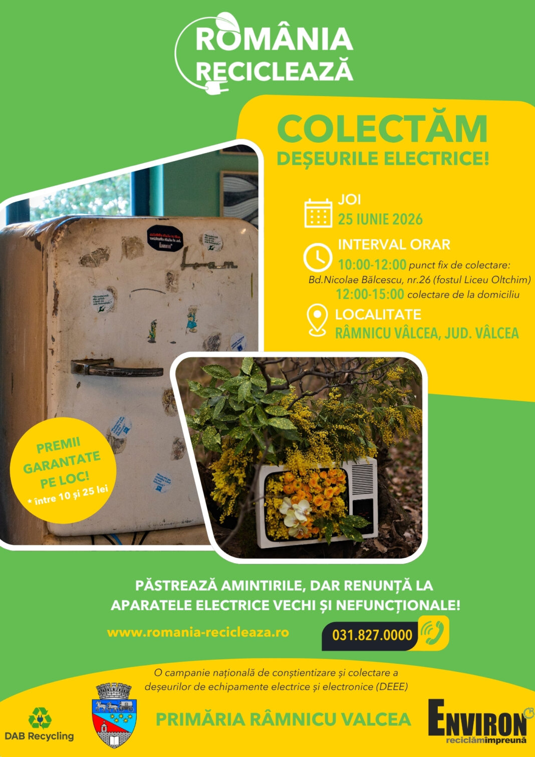 Primăria Râmnicu Vâlcea și Asociația ENVIRON organizează o nouă acțiune de colectare a deșeurilor electrice și electronice