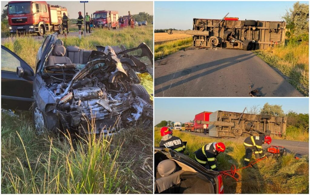 Doi morți după ce remorca unui camion s-a desprins şi a strivit un autoturism