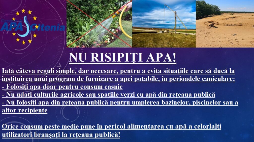 Furnizarea apei, restricționată la Segarcea și Bârca