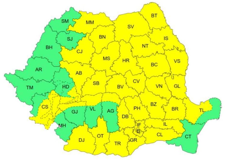 Cod galben de furtuni în cea mai mare parte a țării. ANM anunță averse torențiale, vijelii și grindină