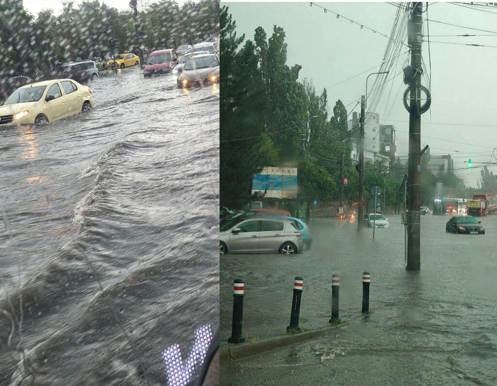Intervenție a pompierilor în Bariera Vâlcii, după ce 10 mașini au rămas blocate în apă