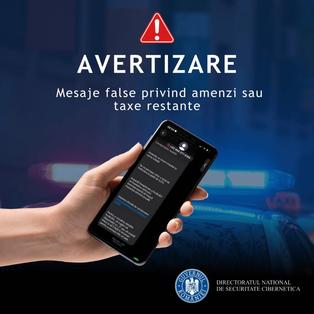 DNSC avertizează asupra unei noi fraude prin SMS. Românii primesc linkuri false pentru plata dărilor la stat