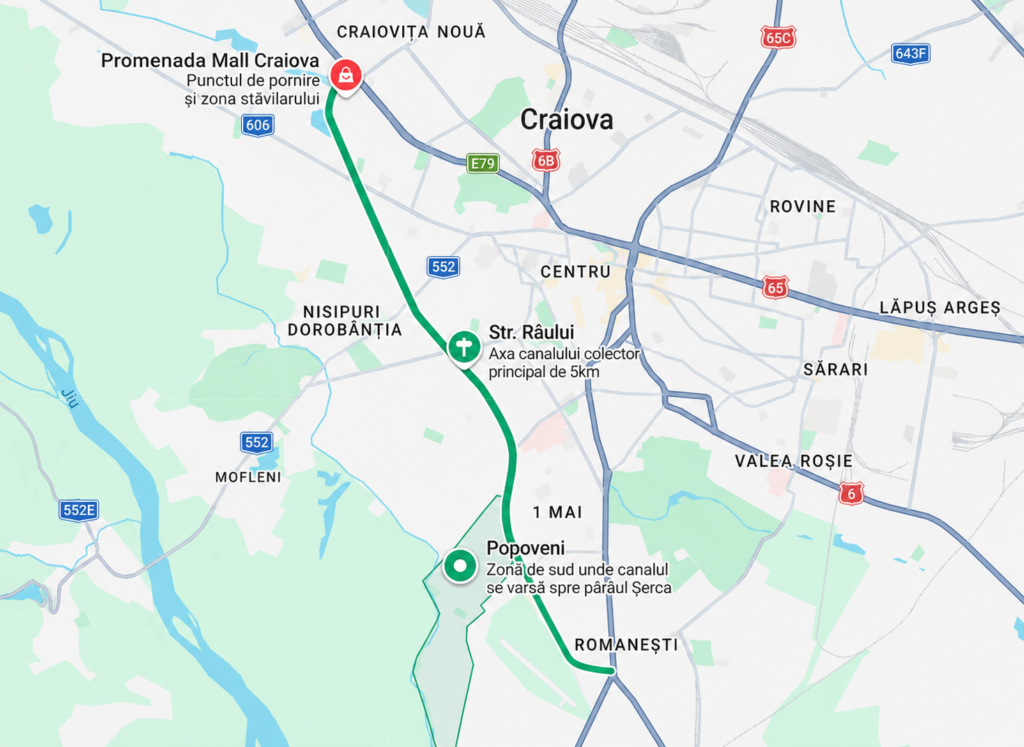 Primăria Craiova pregătește extinderea canalizării pluviale dintre Stăvilar și Pârâul Șerca