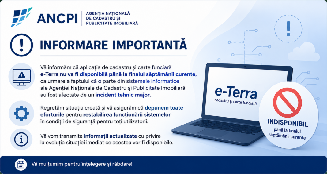 Aplicaţia de cadastru şi carte funciară e-Terra nu va fi disponibilă până la finalul săptămânii