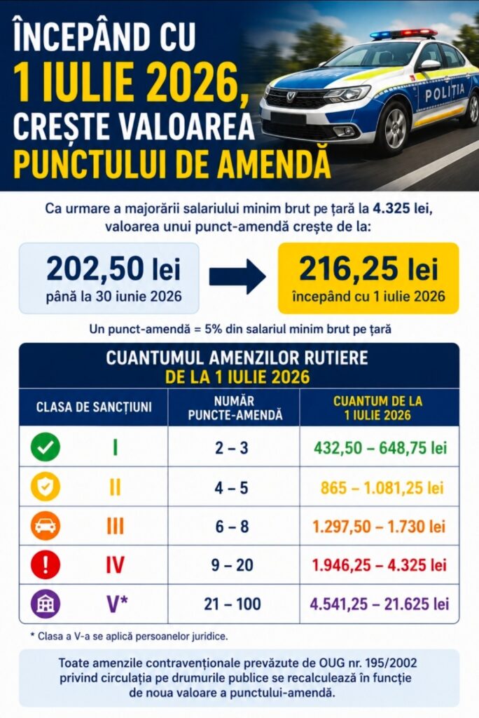 A crescut valoarea punctului-amendă, de la 1 iulie
