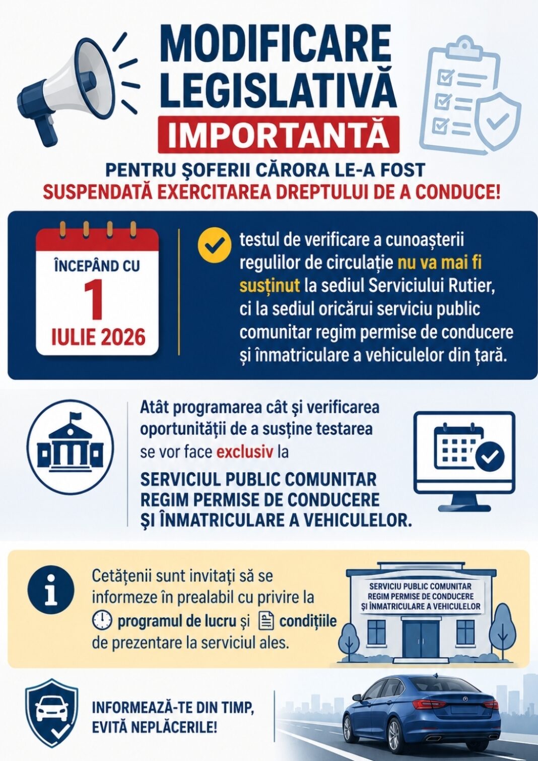 Testul pentru reducerea suspendării permisului se poate susține în orice judeţ