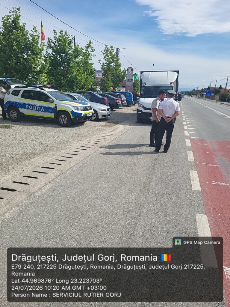 Transportatorii, verificați de polițiștii gorjeni. Zeci de sancțiuni și vehicule imobilizate pentru nereguli constatate în trafic