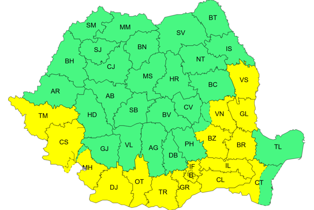 Meteorologii au emis în această dimineață mai multe alerte cod portocaliu și galben de averse torențiale