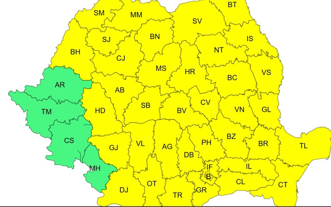 Averse torențiale și grindină în mare parte din țară