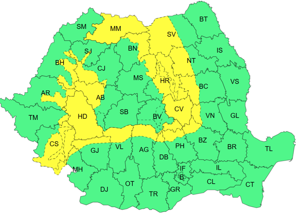 Avertizare meteo de vijelii și ploi torențiale în mai multe județe