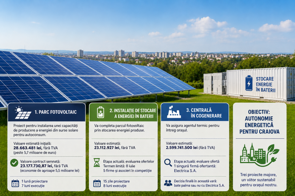 Primăria Craiova a emis autorizația de construire pentru parcul fotovoltaic care va alimenta orașul