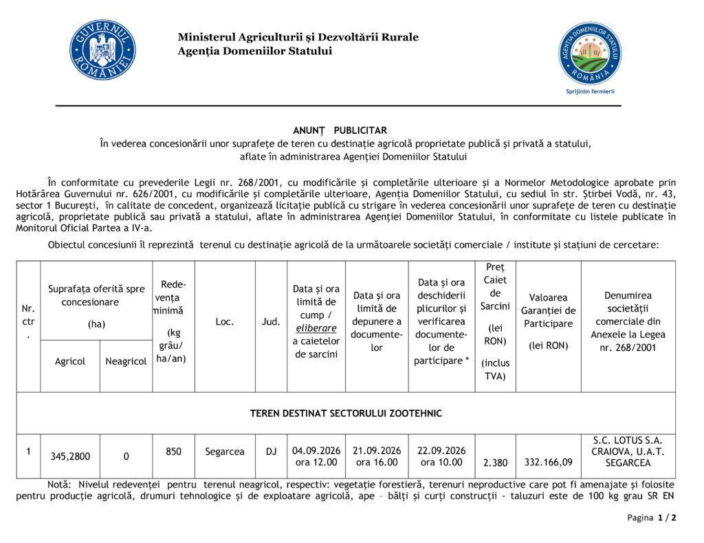 ANUNȚ PUBLICITAR