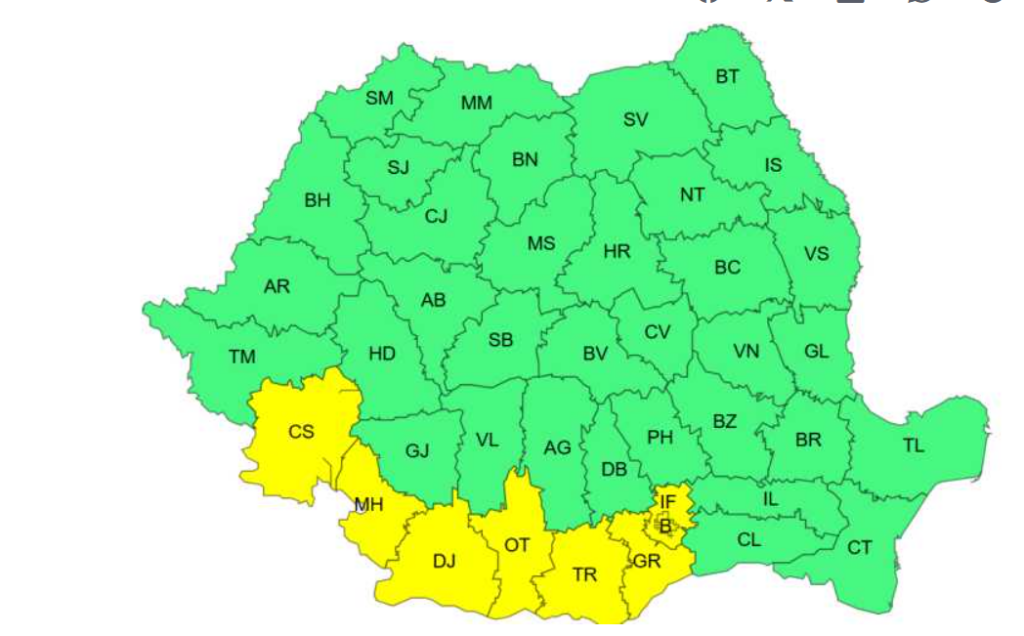ANM: Atenționări Cod galben de caniculă, luni și marți