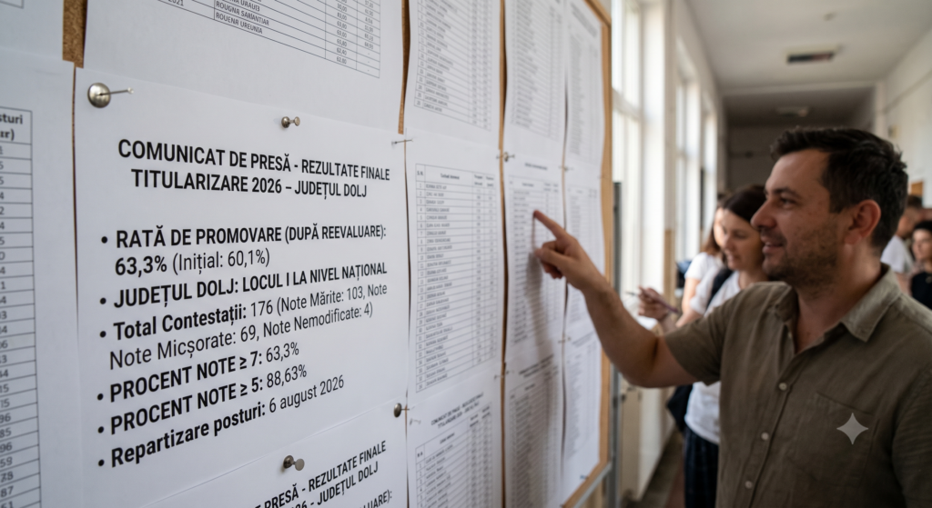 Doljul își păstrează primul loc pe țară la titularizare în învățământ. Rata de promovare a urcat la 63,3%