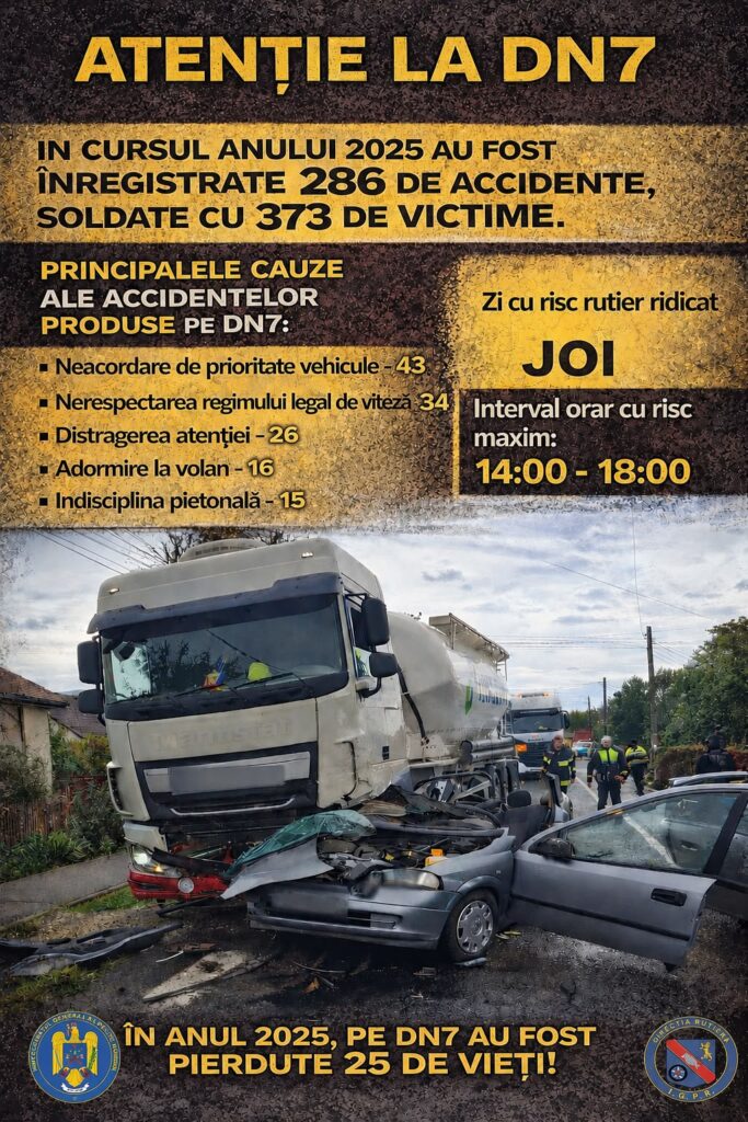 Acțiune rutieră pe DN 7, în această după-amiază. Polițiștii folosesc radare pe întregul traseu