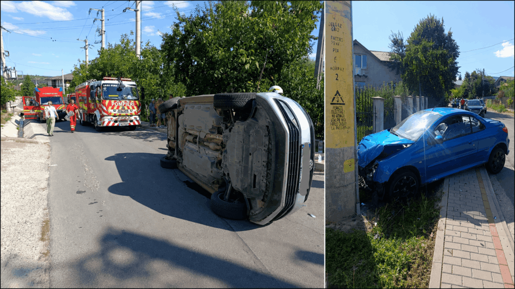 Patru răniți după ce o mașină aflată în trafic a fost lovită de un autoturism ieșit dintr-o curte, în care se juca un adolescent