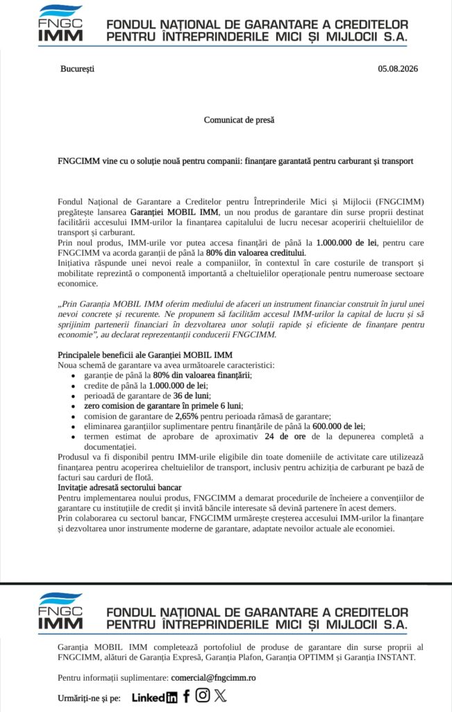 FNGCIMM vine cu o soluție nouă pentru companii: finanțare garantată pentru carburant și transport