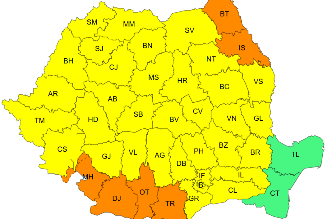 Doljul și alte cinci județe, sub Cod portocaliu de temperaturi extreme