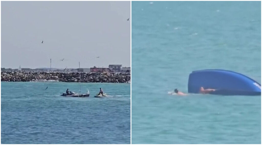 Un velier s-a răsturnat lângă faleza din Mangalia. Pasagerii, salvați de salvamari