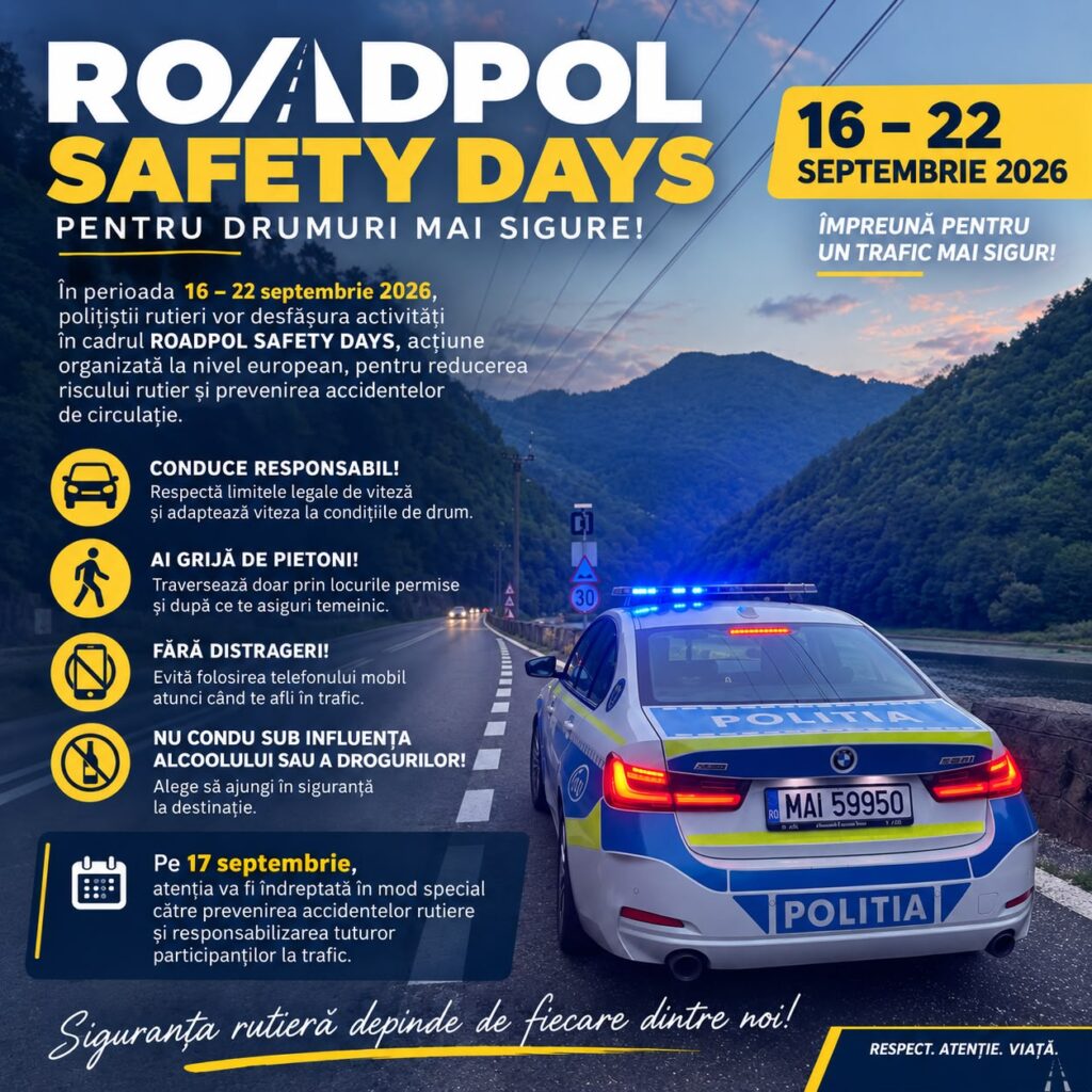 ROADPOL Safety Days în Vâlcea. Polițiștii rutieri intensifică acțiunile pentru prevenirea accidentelor