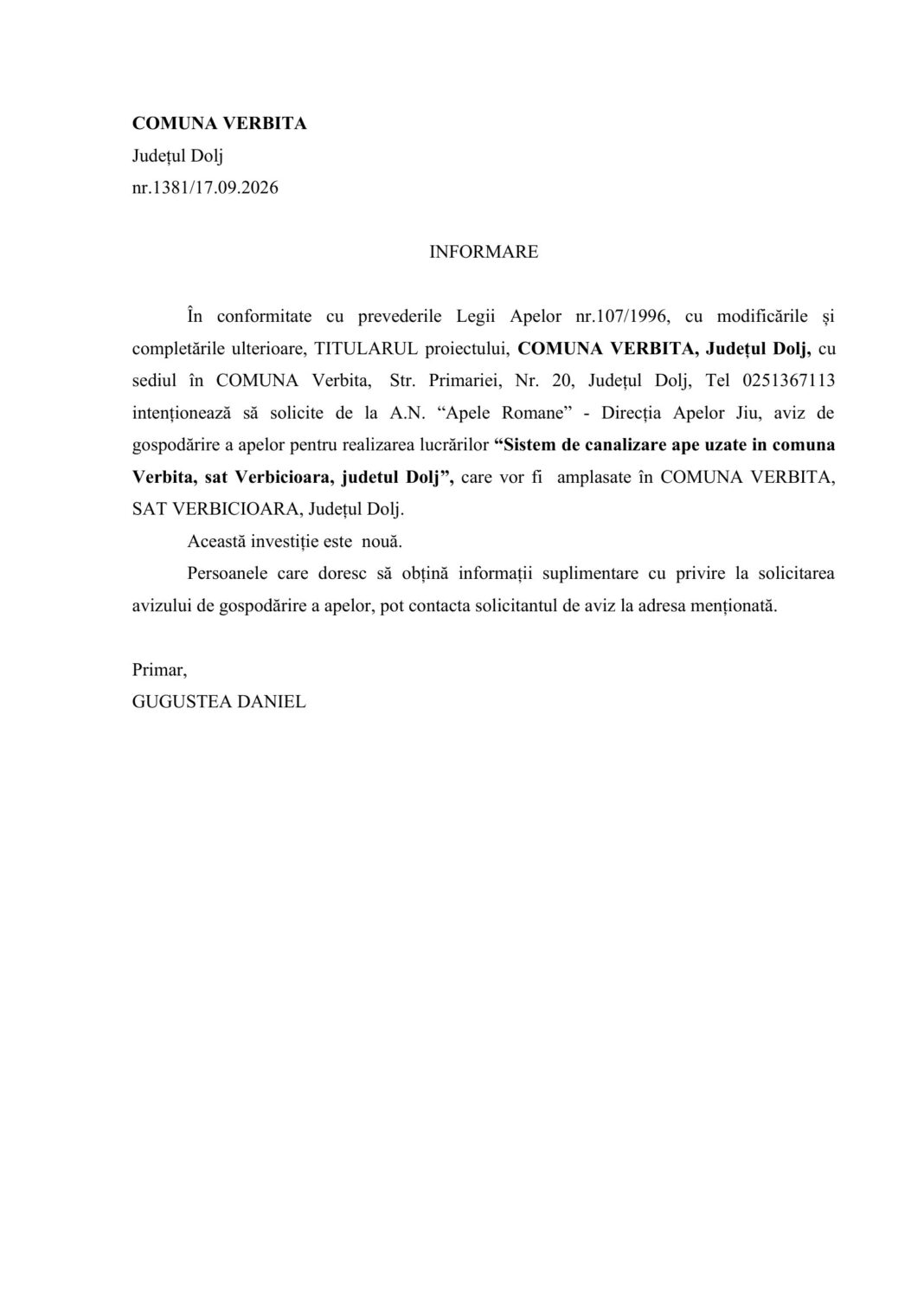 Aviz de gospodărire a apelor pentru realizare lucrări