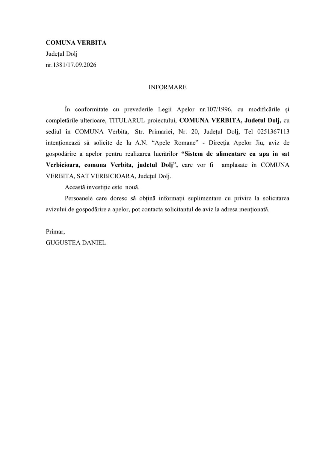 Aviz de gospodărire a apelor pentru realizare lucrări
