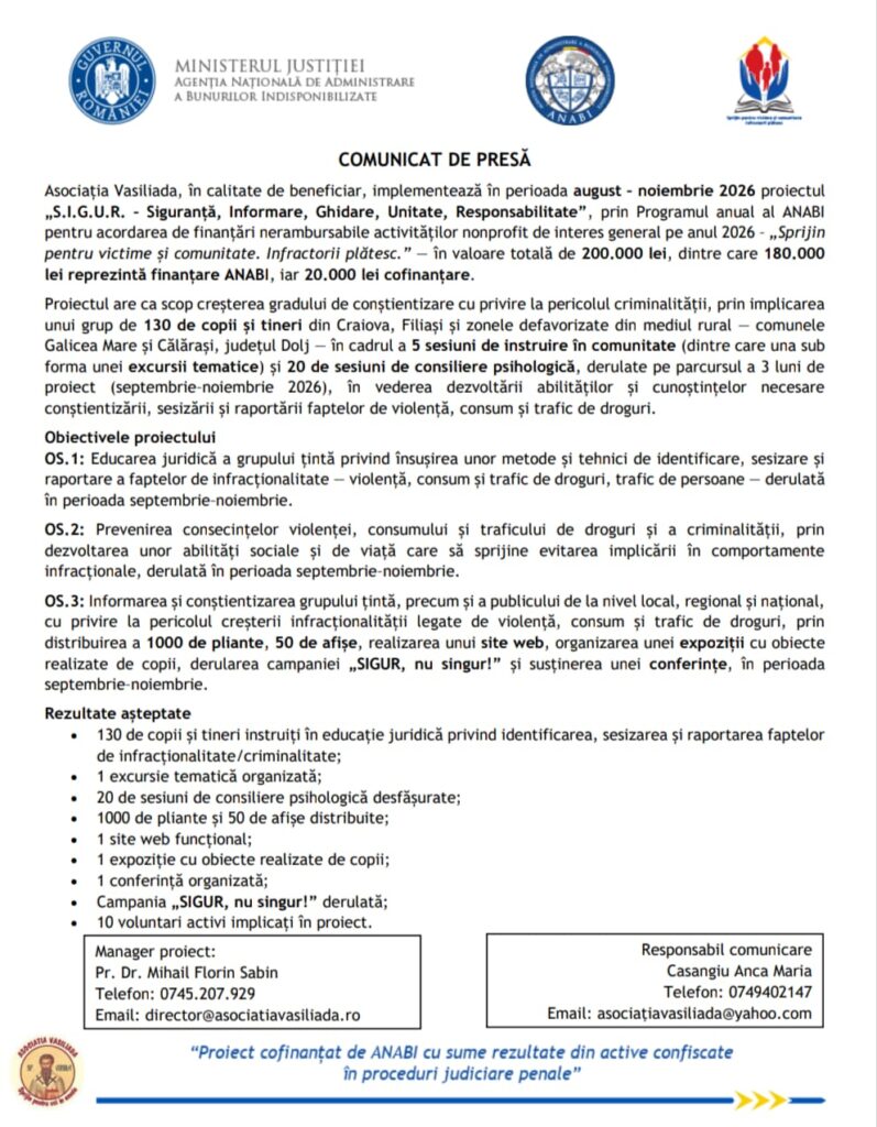 COMUNICAT DE PRESĂ