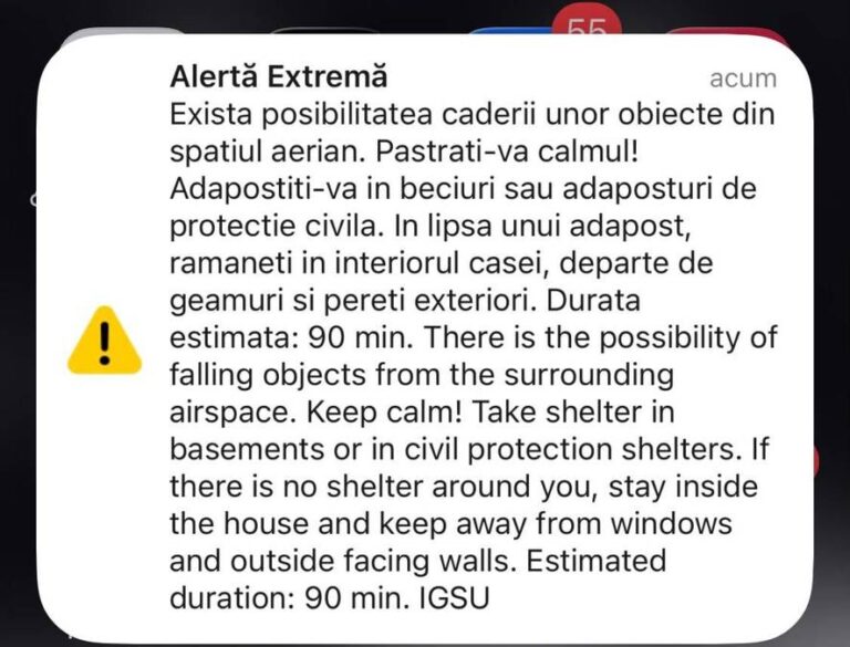 Alertă de dronă în nordul judeţului Tulcea. Mesaj RO-Alert