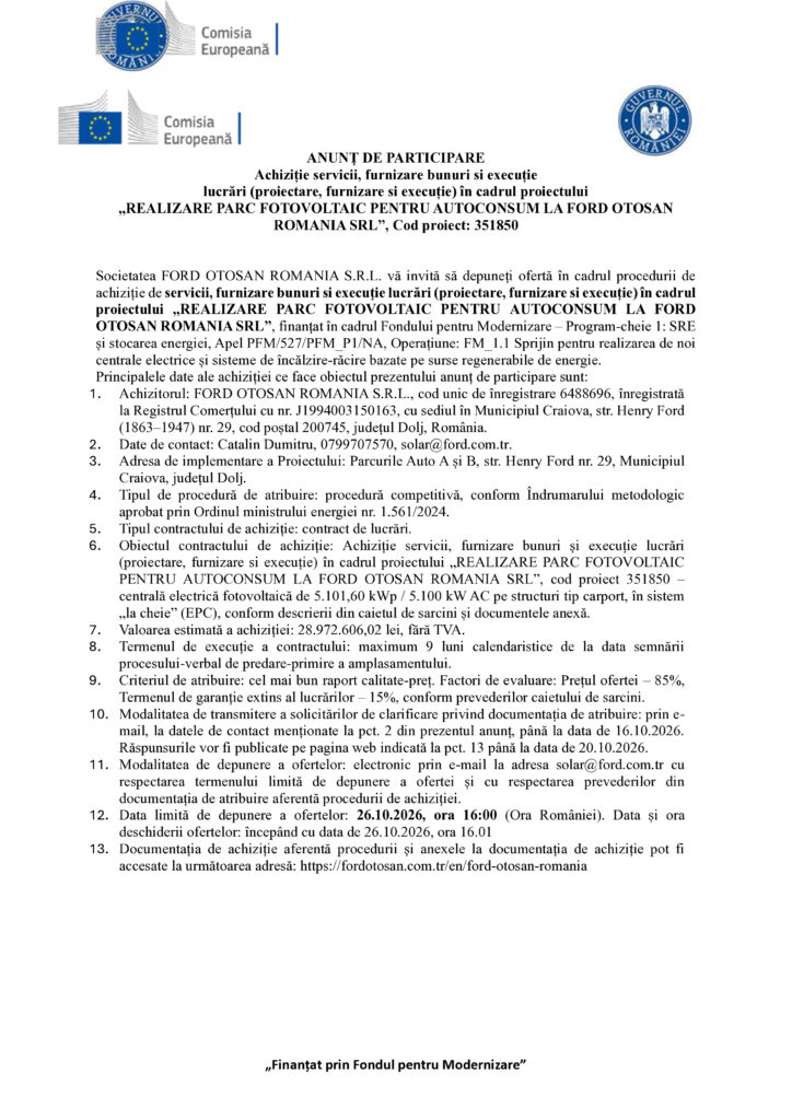 ANUNȚ DE PARTICIPARE