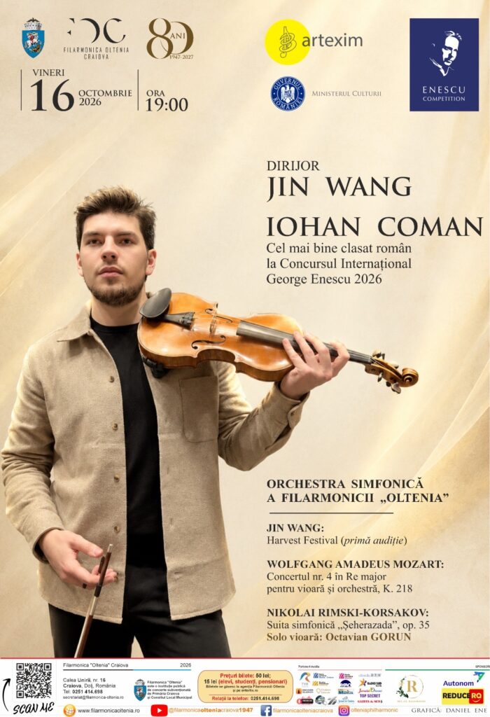 Premieră muzicală, Mozart și „Șeherazada”, într-un concert simfonic la Filarmonica „Oltenia” din Craiova