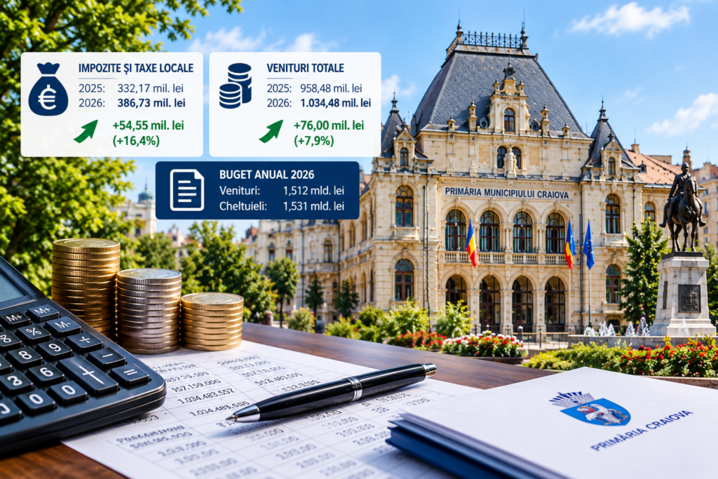 Craiova a încasat cu 54 de milioane de lei mai mult din impozite și taxe locale. Ce arată execuția bugetară după nouă luni