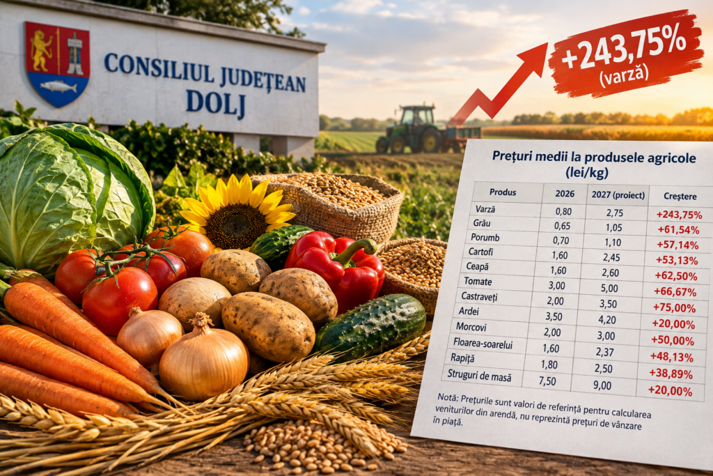 Varza, de aproape trei ori mai scumpă în calculele pentru arendă. Ce prețuri propune CJ Dolj pentru produsele agricole în 2027