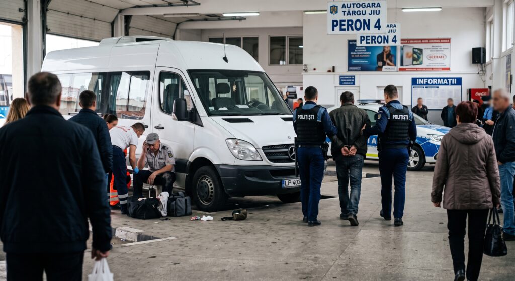 Scandal în Autogara Târgu Jiu: Un pasager băut a agresat șoferul de microbuz care l-a trezit