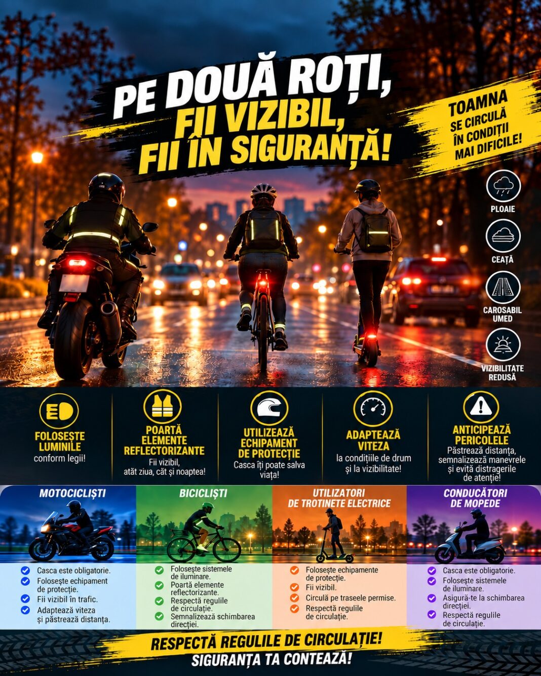 Controale în trafic pentru motocicliști, bicicliști și utilizatorii de trotinete, în Vâlcea