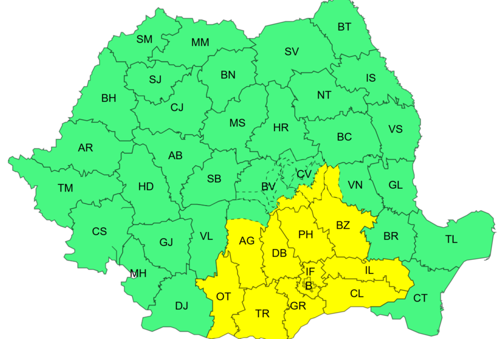 Cod galben de ploi însemnate în sudul țării